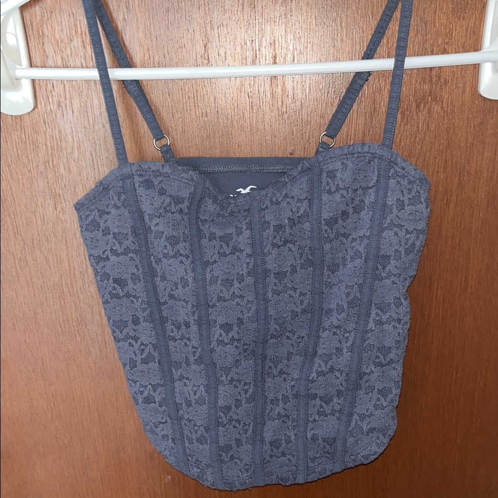 Hollister- Gray-Blue Lace Corset Style Top - S